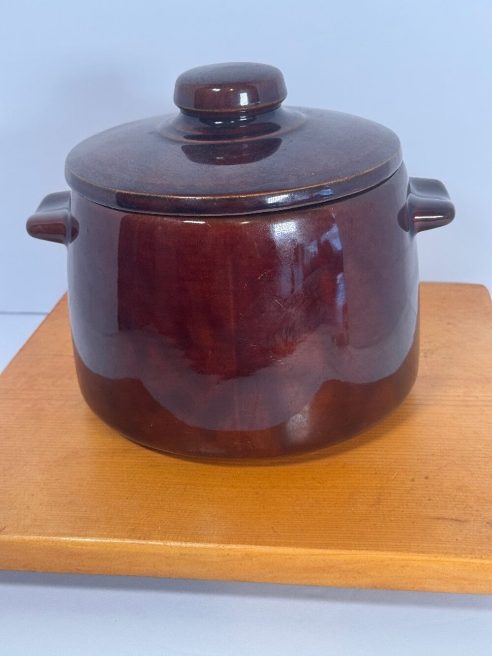 Vintage 1950's West Bend dark brown glazed stoneware bean pot